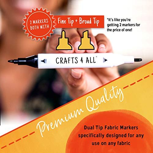 Crafts 4 All Fabric Markers for Clothes - Pack of 2 No Fade, Dual Tip  Permanent Fabric Pens - No Bleed, Machine Washable Shoe Markers for Fabric