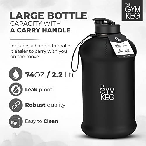2.2L Large Capacity Sports Water Bottle Gym Drinking Water Bottle Camping  Cup Portable Outdoor Big Bottle (Black )