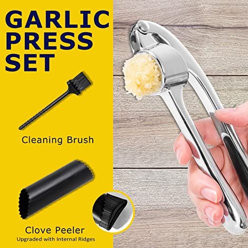 Premium Garlic Press, KITESSENSU Garlic Mincer Set with Silicone