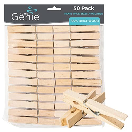 Home Genie Large Wooden Clothespins, 2.9, 50 Pack Natural Birchwood, Rust  and Moisture Resistant Clothes Pegs, Durable Wood Clothing Pins, Strong Gr  - Imported Products from USA - iBhejo