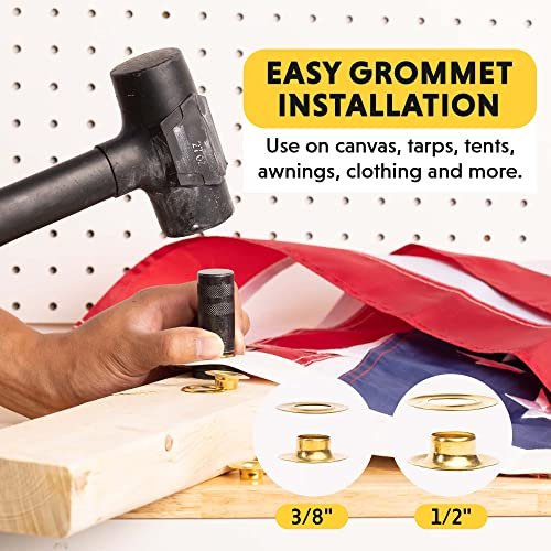 General Tools 1/2 Grommet Tool Kit - 12 Solid Brass Grommets for Tarps  Repair, Fabric Rings, Reinforcing Canvases, & Canopies