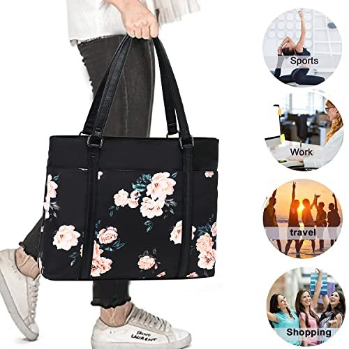 Laptop Tote Bag Womens Work Bags Purse Floral Teacher Handbag Shoulder Bag  fit 15.6 in Laptop (Black - Peony Floral) - Imported Products from USA -  iBhejo