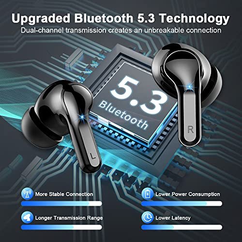 Wireless Earbud Bluetooth Headphones 5.3 Stereo Bass Earphones