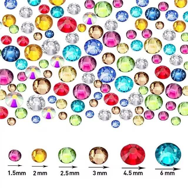TecUnite 2000 Pieces Flat Back Gems Rhinestones 6 Sizes (1.5-6 mm) Round Crystal Rhinestones with Pick Up Tweezer and Rhinestones Picking Pen for Crafts Nail