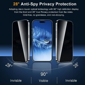 QHOHQ 3 Pack Privacy Screen Protector for iPhone 15 Pro Max [6.7 Inch] with  3 Pack Camera Lens Protector, Anti Spy Tempered Glass Film, 9H Hardness