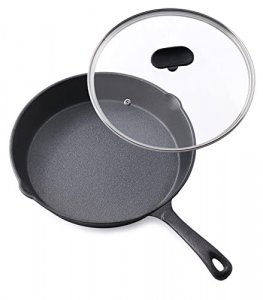 MasterPan 12 in. Carbon Steel Wok with Glass Lid & Wooden Utensils, Non-Stick Flat Bottom Asian Stir-Fry Cookware with Wooden Handle, Black