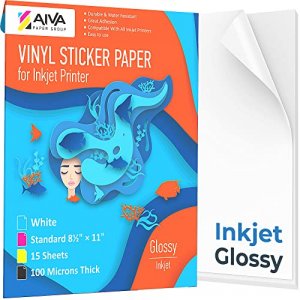 MECOLOUR Printable Vinyl Sticker Paper for Inkjet Printer - Glossy White-30  Sheets-Waterproof,Dries Quickly, Vivid Colors