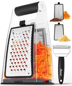 Gorilla Grip Box Grater, Stainless Steel, 4-Sided Graters with Comfortable  Handle and Storage Container for Cheese, Vegetables, Ginger, Handheld Food