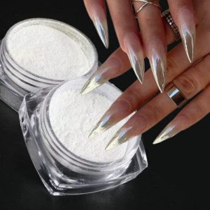  2 Boxes White Pearl Chrome Nail Powder, Mirror Effect