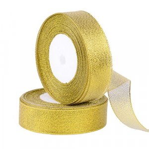 Feyarl 1-Inch Glitter Metallic Gold Ribbon Sparkle Ribbon Crafts