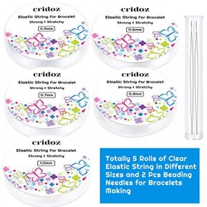 Stretchy String for Bracelets and Jewelry Making, Cridoz 5 Rolls Clear  Elastic String Stretch Cord Bead Bracelet String with 2 Pcs Beading Needles  for