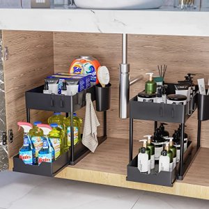 JUJEKWK Under Sink Organizers and Storage 3 pack, 2-Tier Bathroom  Organizer, Kitchen Organizer, Cabinet Organizer