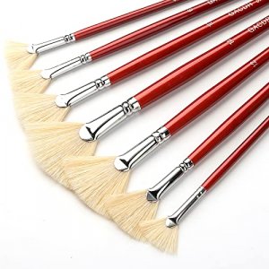 Oil Acrylic Paint Brushes Artist Fan Paint Brush Set Hog Bristle Long  Handle