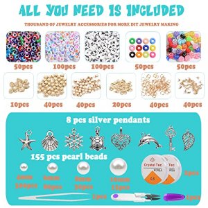4800Pcs Clay Beads for Jewelry Making Bracelet Kit,Flat Round Polymer  Heishi Clay Beads with Pendant and Jump Rings Letter Beads for Bracelets