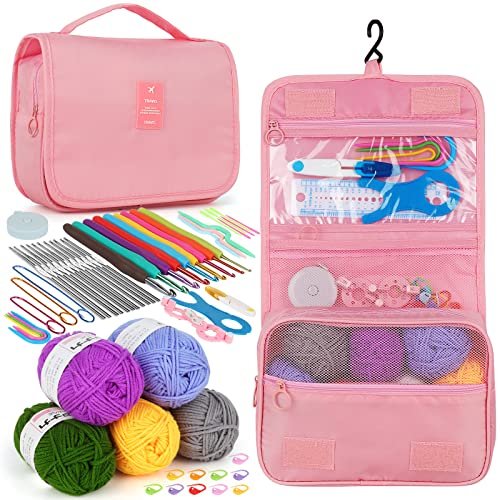 Aeelike Crochet Kit for Beginners Adults, Crochet Kits Include Yarn, 59pcs  Crochet Starter Kit for Beginners Kids,Ergonomic Crochet Hooks 2.0-6.0 mm
