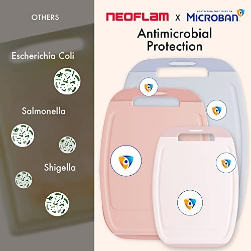 Neoflam Microban Protection Cutting Board 3 Piece Set Stain & Odor/BPA Free Reversable Board Upgraded Larger Juice Groove Non-Slip EZ Grip Handle