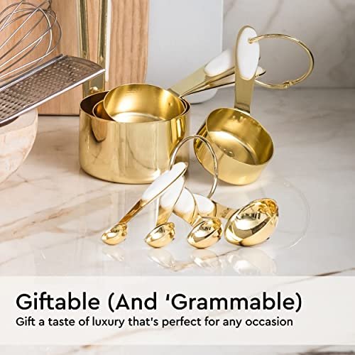White and Gold Measuring Cups and Spoons Set