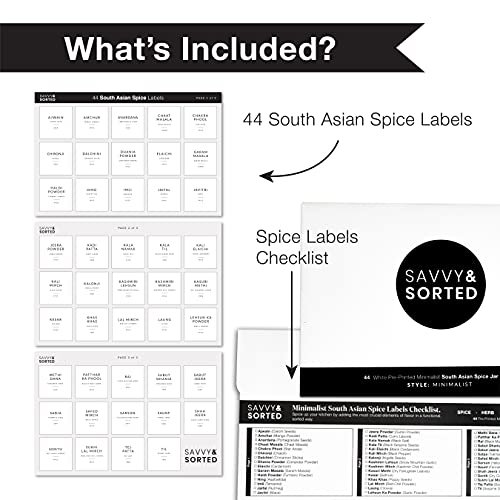 44 Square Spice Labels for Indian Spices | Hindi + English | Minimalist Preprinted Spice Jar Labels | Black Text on White Waterproof Label | Herb Seas