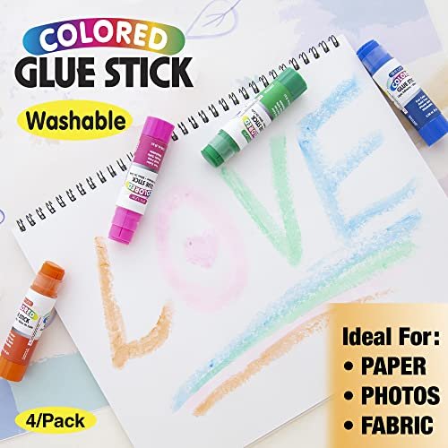 BAZIC Washable Colored Glue Stick 8g/0.28 Oz, All Purpose Acid Glue Sticks  for Kids Photos Paper Kids at School Home Office (4/Pack), 1-Pack