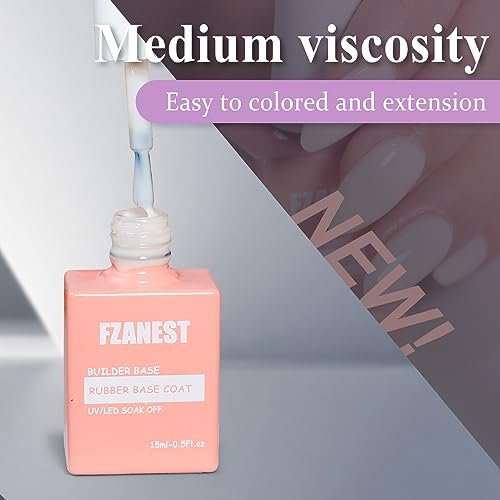 FZANEST Rubber Base Gel for Nails Builder Base Clear Sheer Color Nail Polish Elastic Base Coat Builder Extension Gel in A Bottle 15ml (Nude)