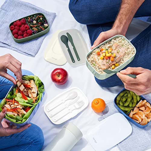 Bentgo Classic - All-in-One Stackable Bento Lunch Box Container - Modern Bento-Style Design Includes 2 Stackable Containers, Built-in Plastic