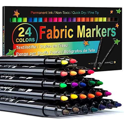 Fabric Markers Permanent for Clothes, 24 Colors Fabric Pens No Bleed, Fine  Tip for Kids, Non-Toxic Markers Paint for Tote Bag White Shirt Baby Bibs