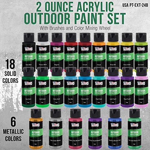 U.S. Art Supply Professional 24 Color Set Of Outdoor Acrylic Paint In 2  Ounce Bottles, Plus A 7-Piece Brush Kit - Vivid Colors For Artists,  Students - Imported Products from USA - iBhejo