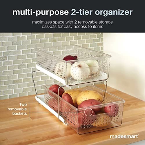 2-Tier Plastic Multipurpose Organizer with Divided Slide-Out Storage Bins, Under Sink and Cabinet Organizer Rack