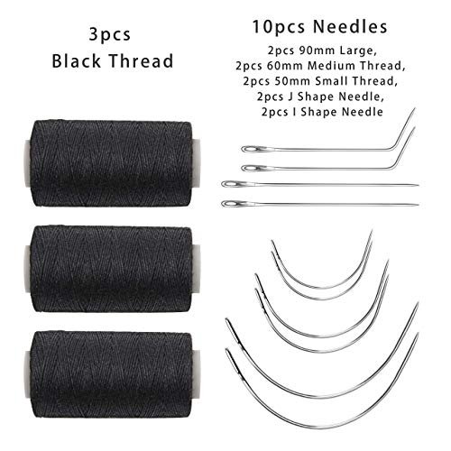 Ryalan Weaving Needle Combo Deal Black Thread with 10pcs Needle for Making  Wig Sewing Hair Weft Hair Weave Extension, Big Medium and Small CJ Shape