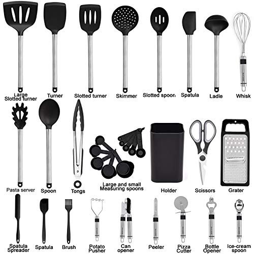 utosday cooking utensils set, 33pcs silicone kitchen utensils set with