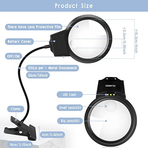 5D Diamond Painting Tools, LED Light with Magnifiers for Diamond Painting, 4X & 6X Magnifier LED Light with Clip and Flexible Neck, 5D Diamond