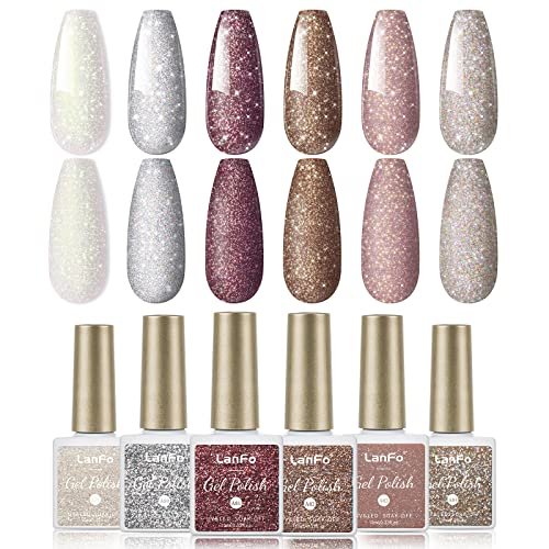 Lanfo 6 Colors Nail Polish Set Red Brown Pink White Nude Glitter Gel Polish  Uv Led Soak Off Nail Art At Home (Nude Glitter) - Imported Products from  USA - iBhejo