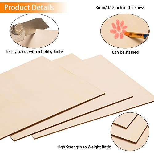 12 Pack Basswood Sheets for Crafts-12 x 12 x 1/8 Inch- 3mm Thick Plywood  Sheets