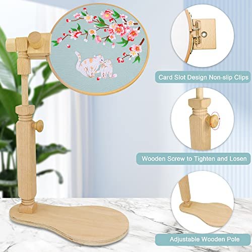 jasvelly embroidery stand, adjustable rotated cross stitch stand lap,  natural beech wood embroidery hoop holder, hands free sewing cra