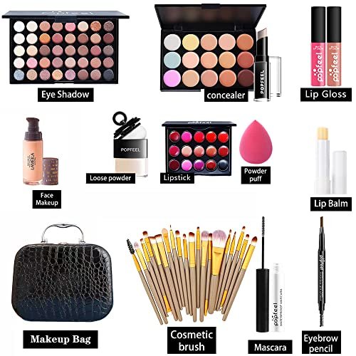 All in One Makeup Kit for Women, 10 Colors Eyeshadow Palette, Bb Cream Foundation, Blush, 5pcs Makeup Brushes, Eyeliner & Mascara, Eyebrow Pencil, Con