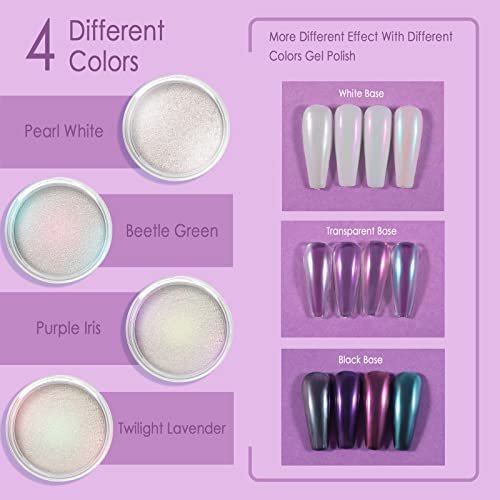 Mermaid Chrome Nail Powder Aurora Nail Glitter Nail Art Decoration  Allstarry Nail Powder for Gel Polish Mirror Effect Pigment Chrome  Iridescent Aurora Nail Supplies for Women glitter -2