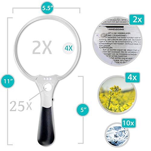 Magnifying Glass With Light, Large 5.5 Inch Handheld Led Glass Illuminated Lighted  Magnifier