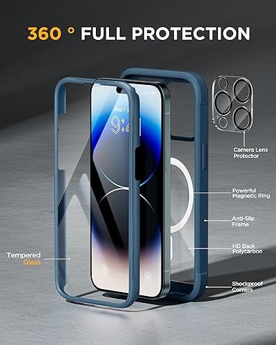 Miracase Magnetic for iPhone 15 Pro Case [Compatible with MagSafe]  Full-Body Phone case with Built-in Glass Screen Protector& Camera  Protector
