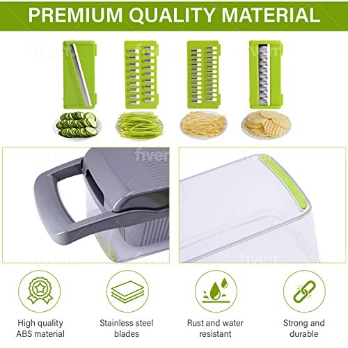 KITCHEN HERO 12 in 1 Vegetable Chopper with Container, Food Chopper Onion  Chopper with 7 Blades Kitchen Accessories, Salad Chopper Vegetable Cutter