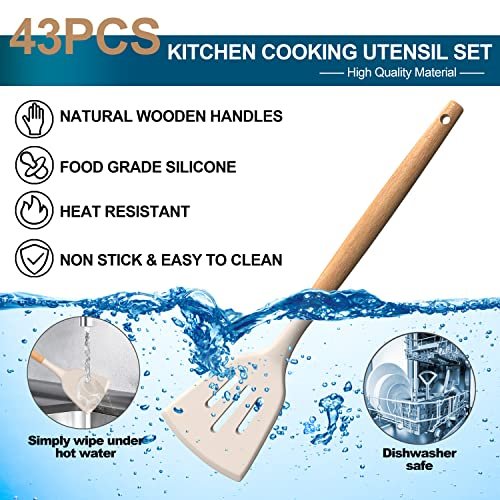Silicone Cooking Utensils Set, 43Pcs Non-Stick Heat Resistant Kitchen  Utensils S