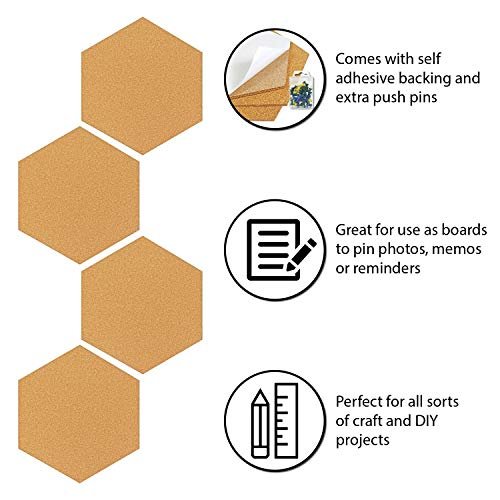 3 Pack Hexagon CorkBoard Tiles With Push Pins, Self-Adhesive Bulletin  Boards For Walls (Small, 7.9 In)