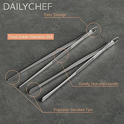 2 Pcs Kitchen Fine Tweezer Tongs 12'' Stainless Steel Food