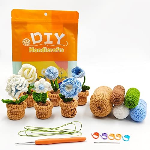 Flower Crochet Kit Tulip Flowerpot Step-by-step Video Tutorial DIY