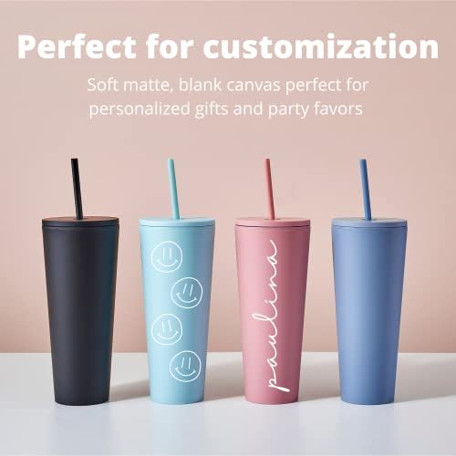 24oz Classic Wall Tumbler Cup With Lid, Reusable Straw