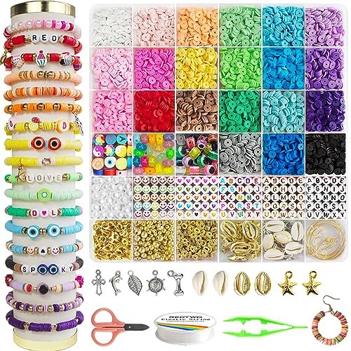 Redtwo 6200 Pcs Clay Beads Bracelet Making Kit, Flat Round Polymer Heishi  Friendship Bracelet Jewelry Kit with Charms and Elastic Strings for Girls