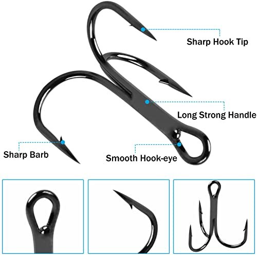 Fishing Treble Hooks Kit High Carbon Steel Hooks Strong Sharp Round Bend  For Lures Baits Saltwater Fishing 110Pcs/Box Mixed 6 Size 4 6 8 10 12 14 -  Imported Products from USA - iBhejo