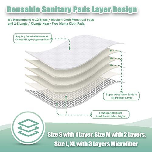 Toile Bamboo Reusable Feminine Pads Napkin Fabric Panty Liners for