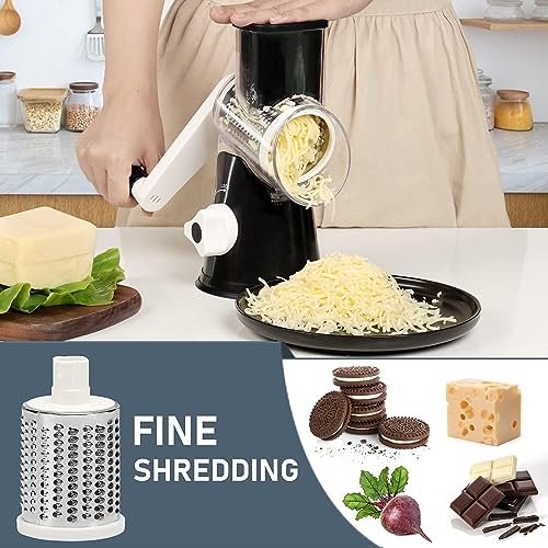Rotary Cheese Grater Kitchen Mandoline Vegetable Slicer w 3 Changeable  Blades