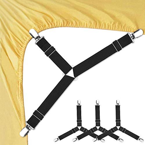 4 PCS Bed Sheet Clips Keep Bedsheets In Place-Corner Bands Suspenders For  Fitted Sheets - Mattress Sheets Grippers Holders Straps Fits From Twin  Queen