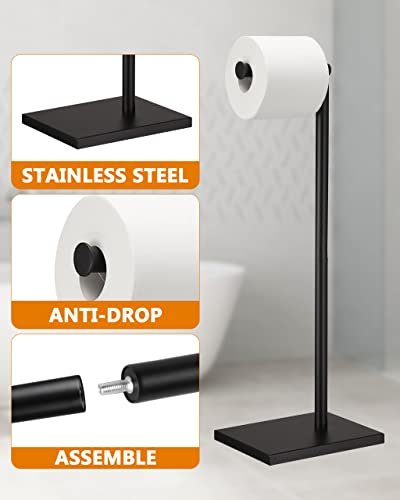 Marmolux Toilet Paper Holder Stand Free Standing W/ Storage, Matte Black  Finish 